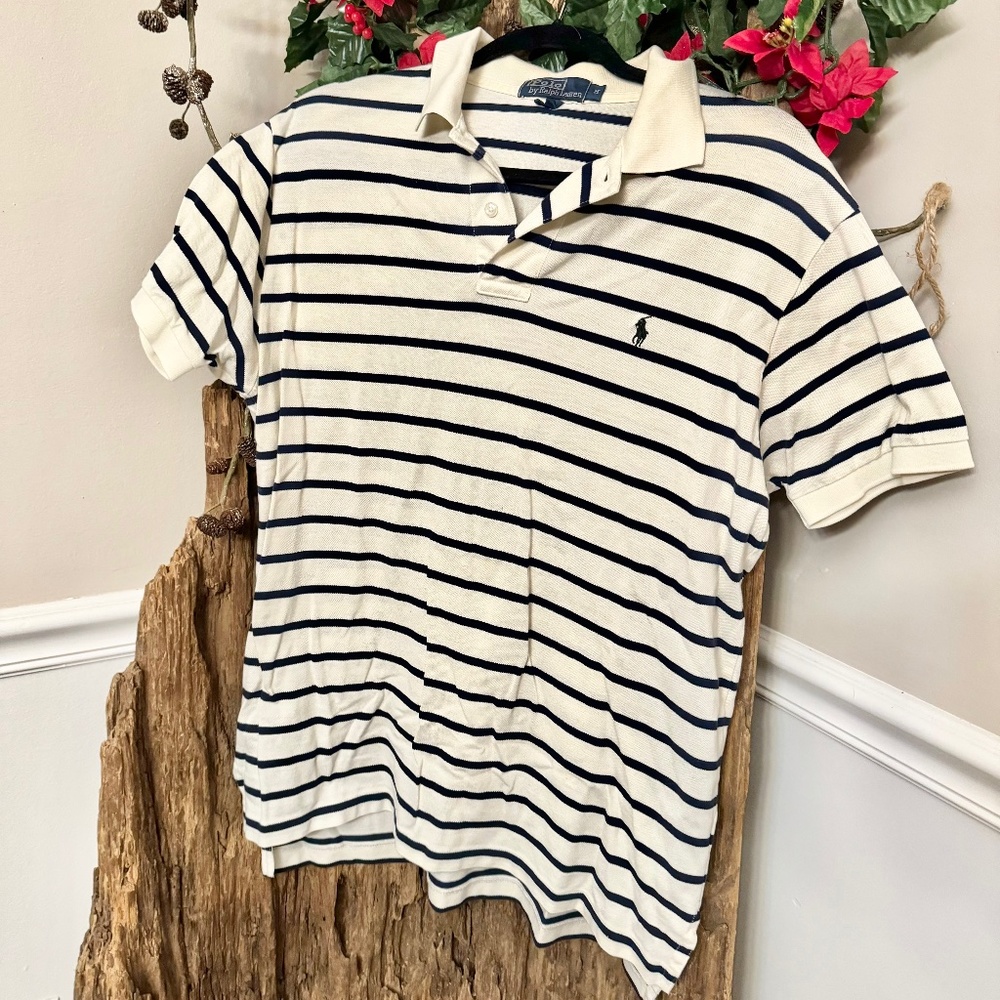 Men's Polo Ralph Lauren Short Sleeve Navy Blue & White T-Shirt Size Medium